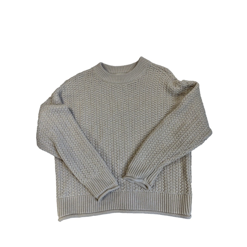 Universal Thread Women's Sm Beige Cable Knit Cropped Sweater Fisherman Crewneck